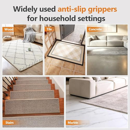 16 Pcs Rug Tape,Anti Slip Rug Pads Grippers for Hardwood Floors and Tiles,No Residue,Reusable Carpet Tape for Area Rugs, Double-Sided Adhesive Rug Stickers