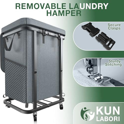 Laundry Hamper with Lid,150L Rolling Laundry Basket with Wheels,Grey | Dirty Clothes Hamper with Metal Frame and Removable Bag Design,Large Rolling Hampers for Laundry Room, Bedroom,Dorm