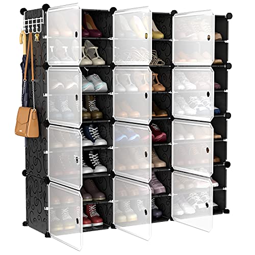 VTRIN Portable Shoe Organizer 48 Pair Tower 4 Tiers Rack for Entryway Shelf Storage Cabinet Stand for Heels Boots Slippers Cabinet Narrow Standing Stackable Space Saver Shoe Rack Black