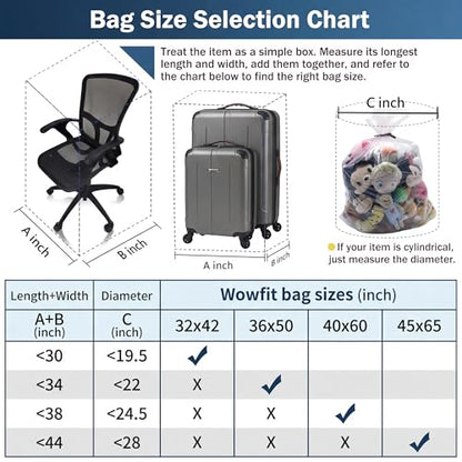 Wowfit Extra Large Storage Bags for Car Seat & Luggage, 40x60, 5 CT, 2 Mil | With Ties & Labels, Clear Flat Plastic, Thick, Patio Cushions, Baby Gear, Christmas Decor, Plants, Attic, Garage, Dust Cover