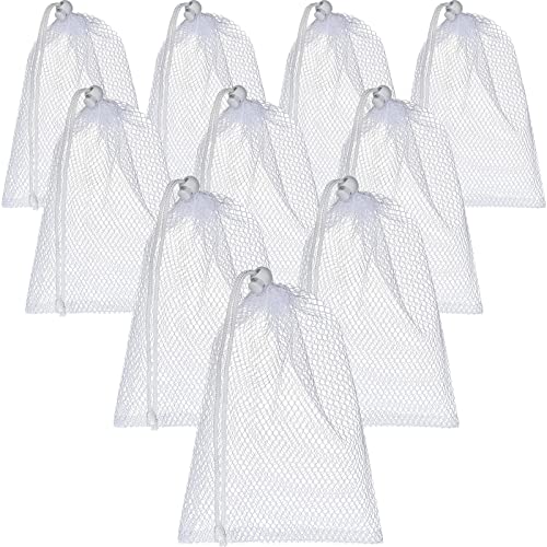 TecUnite 10 Pcs Mesh Laundry Bags with Drawstring Multicolor Mesh Sack Bag Nylon Gift Dishwasher Bag with Sliding for Storage Clothes Socks Jewelry Gifts Toys Fruit(11.8 x 7.5 Inch,White)