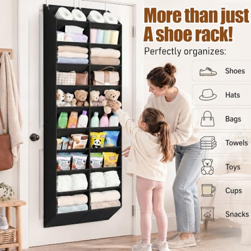 20-30 Pairs Over the Door Shoe Organizer, Breathable Pockets Hanging Shoe Storage for Closet, 10-Tier Door Shoes Rack, Handing Shoes Holder Fit All the Family's Sneakers, Boots, Heels, Black