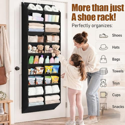 20-30 Pairs Over the Door Shoe Organizer, Breathable Pockets Hanging Shoe Storage for Closet, 10-Tier Door Shoes Rack, Handing Shoes Holder Fit All the Family's Sneakers, Boots, Heels, Black