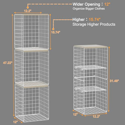 6 Tier Taller Closet Organizers and Storage, Stackable Closet Shelf Organizer with 2 Dividers for Clothes Towels Toys, Rv, Double Storage Design, Clothing Storage Basket for Wardrobe, White