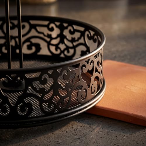 Lyellfe 2 Pack Condiment Caddy with Menu Number Card Holder | Metal Black Restaurant Table Caddy, Decorative Carved Seasoning Organizer for Grill Outdoors, Kitchen Cabinet, Camping