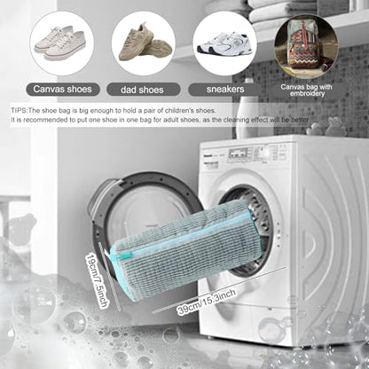 Shoe Washing Machine Bag, Laundry Shoe Bag for Washer and Dryer, Reusable Zipper Plush Sneaker Washing Machine Bag for Shoes, Gym,Tennis Shoes, Sports Delicate Gray 2pc