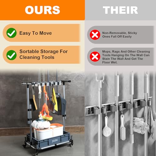 Freestanding Mobile Cleaning Tool Storage Rack, Mop and Broom Holder (M2)