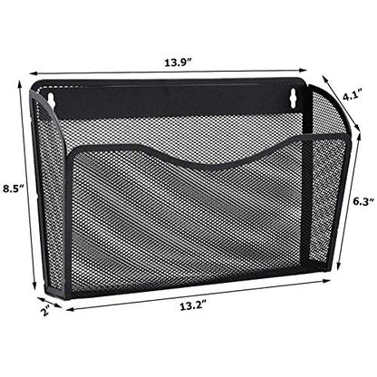 3 Single Pocket Mesh Hanging File Organizer, Vertical Wall Mounted Magazine File Holder, Mount Basket Mail Paper Document Folder Organizing for Office, Home and School, Black
