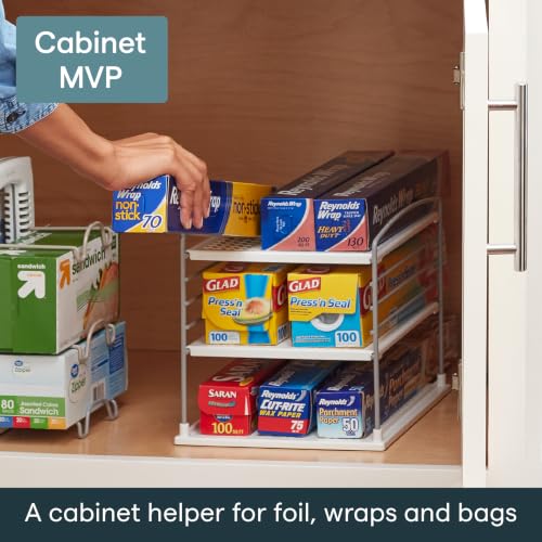 YouCopia UpSpace Adjustable Box Organizer for Foil Wrap and Kitchen Cabinet Storage, Original, White