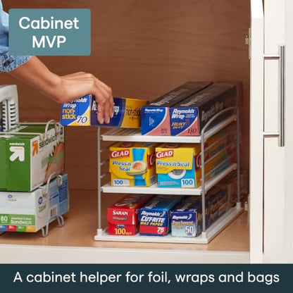 YouCopia UpSpace Adjustable Box Organizer for Foil Wrap and Kitchen Cabinet Storage, Original, White