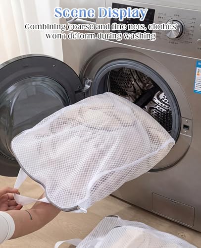 4 Pcs Mesh Hanging Laundry Bag with S Hooks, 15"x12" Laundry Bags for Washing Machine for Clothes Delicates Lingerie Sock