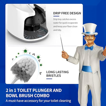 MR.SIGA Toilet Plunger and Brush with Holder for Toilet Cleaning, White | Heavy duty toilet brush and plunger set, plunger toilet brush combo