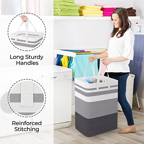 StorageRight Laundry Basket Hamper, 75L Collapsible Clothes Storage, Grey | Freestanding Clothes Hampers, Foldable design, with Easy Carry Handles, For Laundry, Bedroom, Dorm, Clothing, Towels, Toys