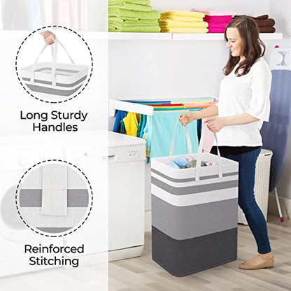 StorageRight Laundry Basket Hamper, 75L Collapsible Clothes Storage, Grey | Freestanding Clothes Hampers, Foldable design, with Easy Carry Handles, For Laundry, Bedroom, Dorm, Clothing, Towels, Toys