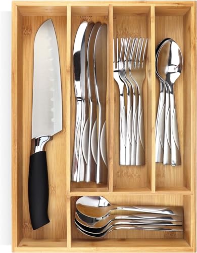 Silverware Organizer - Small Extra-Deep Wooden Kit... (Brown | Bamboo)