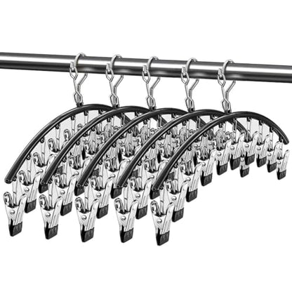 Legging Organizer for Closet,Upgrade Skirt Pants Hangers with Clips, Metal Yoga Pants Hangers 5 Pack w/10 Clips,Hangers Space Saving Closet Organizers w/Rubber Coated Closet Organizers(Black)