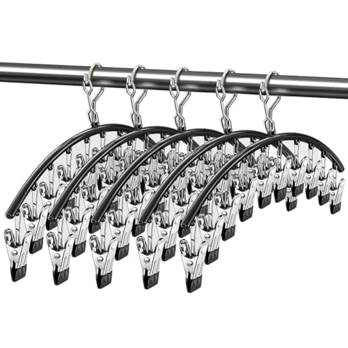 Legging Organizer for Closet,Upgrade Skirt Pants Hangers with Clips, Metal Yoga Pants Hangers 5 Pack w/10 Clips,Hangers Space Saving Closet Organizers w/Rubber Coated Closet Organizers(Black)
