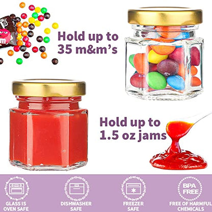 60 Pcs 1.5 Oz Mini Honey Jars with Airtight Lids,Hexagon Glass