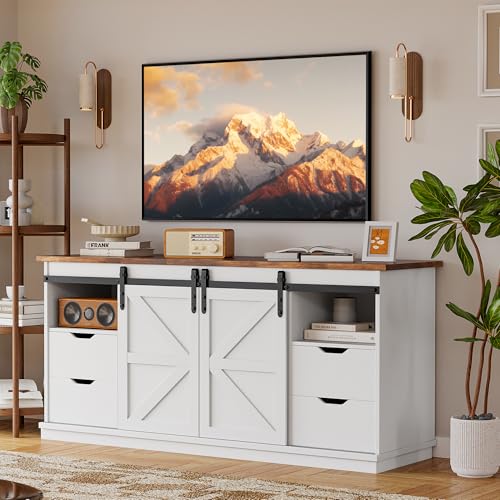 TV Stand for Televisions up to 65 Inchs, with Slid... (Milk White | Wood)