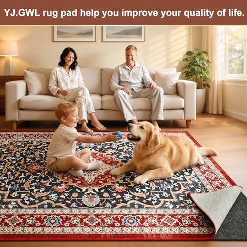YJ.GWL 6x9 Feet Non Slip Rug Pad 1/4 inch Thick Felt and Silicone Backing, Dual Surface Cushion Rug Gripper for Hardwood Floors, Carpet Liner Keep Rugs in Place, Anti Skid Mat for Under Area Rug