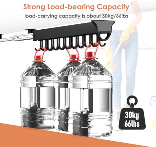 Pull-out Mop and Broom Holder with 20 Sliding Hooks | Slide Broom Closet Organizer, Sliding Garage Storage Rack, For Home Kitchen Wardrobe Closet Laundry Cupboard