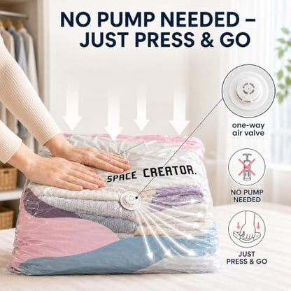 4Pcs No Pump Vacuum Storage Bags, Large Better Life Space Bags Cube Capacity Vacuum Bags for Clothes Bedding Comforters Off‑Season Gear (Pink white)
