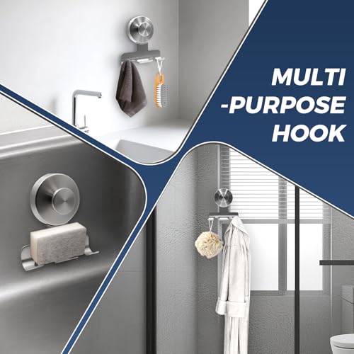 Suction Cup Razor Holder for Shower,Heavy-Duty 7KG Suction Hooks for Razor,Towel,Loofah,Removable Damage-Free Metal Shower Hook,Shaver Holder,2 Pack(Brushed Silver)