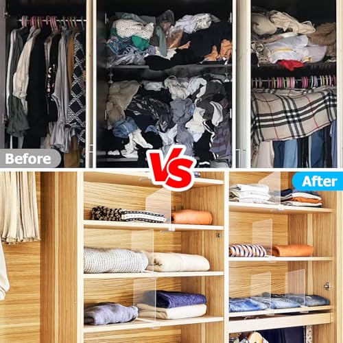 LoveBB 12 Pack Shelf Dividers for Closet Organizers and Storage, Clear Vertical Shelf Closet Separators for Sweater, Shirts, Clothes, Handbags