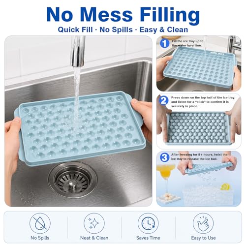 Mini Ice Cube Trays with Lid & Bin, Tiny Pebble Ice Balls for Coffee | Make 416 Mini Ice Balls with 4 Trays, Easy Release, Stackable, Scoop Included, for Iced Coffee, Drinks and Daily Use