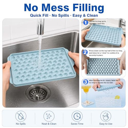 Mini Ice Cube Trays with Lid & Bin, Tiny Pebble Ice Balls for Coffee | Make 416 Mini Ice Balls with 4 Trays, Easy Release, Stackable, Scoop Included, for Iced Coffee, Drinks and Daily Use