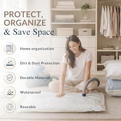 8 Pack Vacuum Storage Bags – 4 XXL & 4 Jumbo Vacuum Seal Bags for Blankets, Comforters, Clothing & Bedding - Space Saver Compression Bags