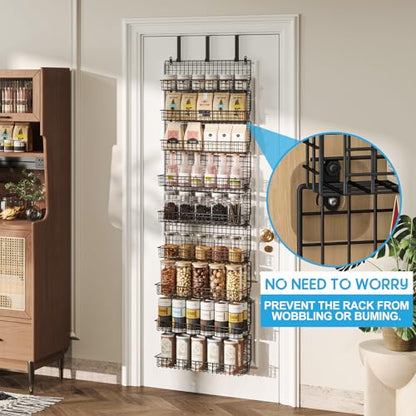 JKsmart 9-Tier Spice Rack Organizer with Door Hook, Wall Mount, and Extra Large Capacity for Pantry Door – Stylish Black Design for Effortless Organization, Ultimate Kitchen Storage Solution