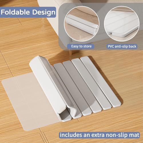 Foldable Stone Bath Mat, Diatomaceous Earth Stone Drying Mats for Bathroom | Quick Dry, Super Absorbent, Non Slip, Dish Drying Mat for Kitchen Counter, 23.5 x 15.4in, White
