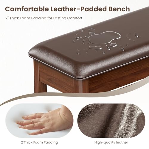 LBT Shoe Bench with Storage, Solid Rubberwood Shoe Rack Bench for Entryway | Adjustable 6.3" Shelf Fits High-Top Shoes & Boots, Hidden Storage Compartment, Cushion Seat, Stay-Open Hinge, Walnut