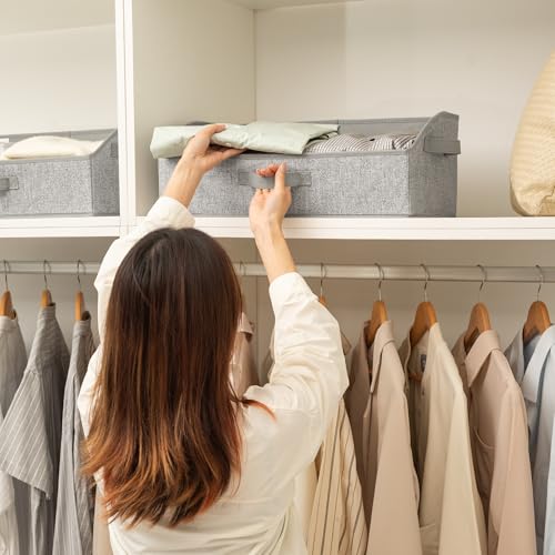GRANNY SAYS Large Purse Organizer for Closet 19¾"L, Trapezoid Storage Bins with Front Open Access, Foldable Fabric Storage Baskets for Shelves 3 Pack Gray Closet Organizers and Storage