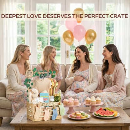 Wooden Baby Shower Crate Closet - Personalized Baby Gift Baskets with Hangers, Large Newborn Boys Girls Clothes Storage Box for Newborn New Parent