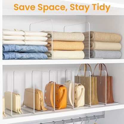 Shelf Dividers for Closet Organization: 8 Pack 10" x 12" Clear Acrylic Divider Organizer for Shelves - Free-Standing to Keep Clothes, Towels & Purses Upright - Fits Any Shelf Thickness