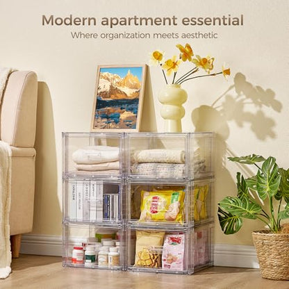 Vtopmart 2 Pack Clear Stackable Storage Drawers 15QT | Easily Assemble Closet Organizers,Plastic Storage Bins for Bathroom,Cabinet,Kitchen Pantry,Under Sink Organization(Medium)