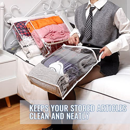 6 Packs Clear Zippered Storage Bags 16 x 14 x 4 Inch Sweater Moth Bags Vinyl Plastic Storage for Blankets Clothes Bed Sheet Organizer with Zipper for Closet Linen Sweater Clothes Comforters Pillow