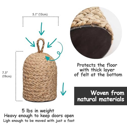 PEMAR Handwoven Jute Door Stopper with Handle – Weighted Door Stop for Indoor Use, Floor-Friendly Felt Base, Warm Handcrafted Home Accent (5.2 lb)