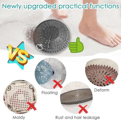 Shower Drain Hair Catcher, 5.5in Shower Hair Catcher Large Premium Silicone Drain Protector Strainer, Shower Drain Cover for Shower Room, Floor Drain, Bathroom Sink, Dark Grey
