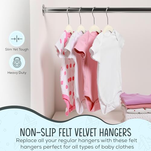 50 Premium Baby Velvet Hangers - 11.8" Non-Slip, Ultra-Slim Space-Saving Children Closet Hangers - 360° Swivel Hook, Strong & Durable Infant & Toddler Clothes Hangers for Wardrobe - Ivory