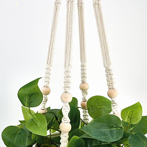 Mkono Fake Hanging Plant, Macrame Hanger with Pothos Vines & Pot, Ivory | Artificial Hanging Plants for Home Decor Indoor, Realistic Look, Perfect for Bedroom Bathroom Kitchen Office Boho Display