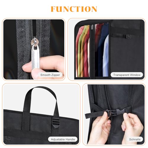 Univivi Garment Bag for Moving, Heavy Duty Suit Bag, 50 Inch, Set of 1 | Large Travel Bag for Moving, Non-woven Fabric, Suit Cover with Clear Window, Handles and Buckle Straps for Suit, Coat, Jacket