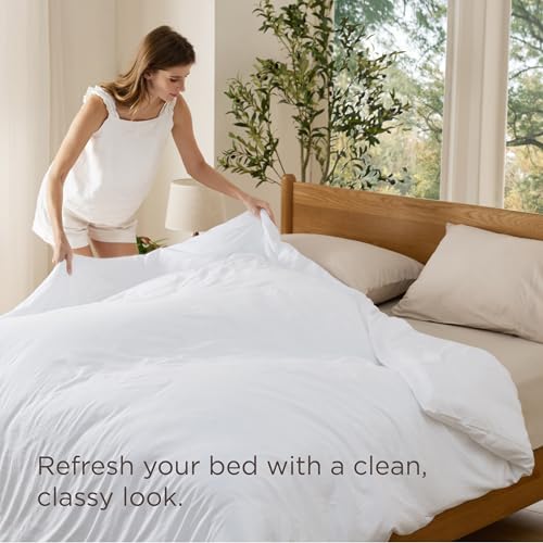 Bedsure Prewashed Duvet Cover Only, Cotton-Like Feel, White, Queen | 1 Duvet Cover, No Pillow Shams, Ultra Soft, Relaxed Texture, Zipper Closure, 8 Corner Ties, Year-Round, OEKO-TEX, Easy Care