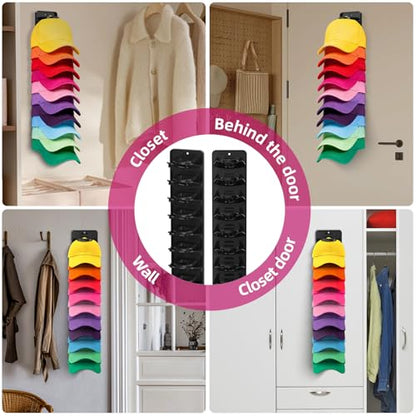 2 Pack Wall Mounted Hat Rack, Hat Organizer for Baseball Caps & Display | Unique Spring Clip Design, Keeps 20 Hats,Ideal for Wall & Closet & Shelf Hanging, Hat Organize & Storage for Men and Women