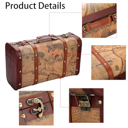 Vintage Wooden Storage Chest, Portable Decorative... (Map Pattern)