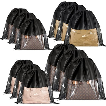 12 PCS Dust Bags for Handbags,Dustproof Drawstring... (12 Count | Black)