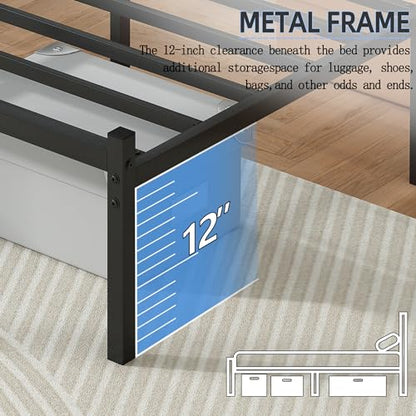 Twin Bed Frames with Headboard and Footboard, 14 Inch Metal Platform Twin Size Bed Frame with Steel Slat Support, No Box Spring Needed, Noise Free, Easy Assembly, Black