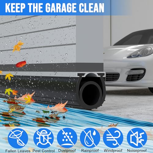 8 FT Garage Door Seal Bottom Kit - Heavy Duty EPDM Rubber U+O Ring Weather Stripping with Pre-drilled Aluminum Track, Universal Replacement Stops Rain, Drafts & Pests, Easy to Install